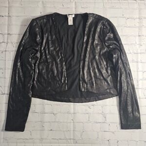 Cache Medium‎ Black Sequin Bolero Jacket Long Sleeve Open Front Cropped Shrug M